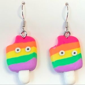 New Rainbow Popsicle Ice Cream Earrings Polymer Clay Fun Novelty Pride Colourful